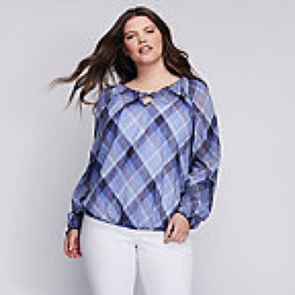 Lane Bryant 100% Cotton summery plaid artist top